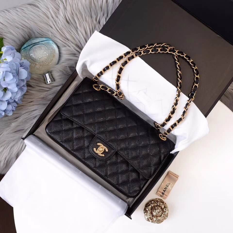 Chanel Caviar Calfskin Classic Flap Bag A01112 Black