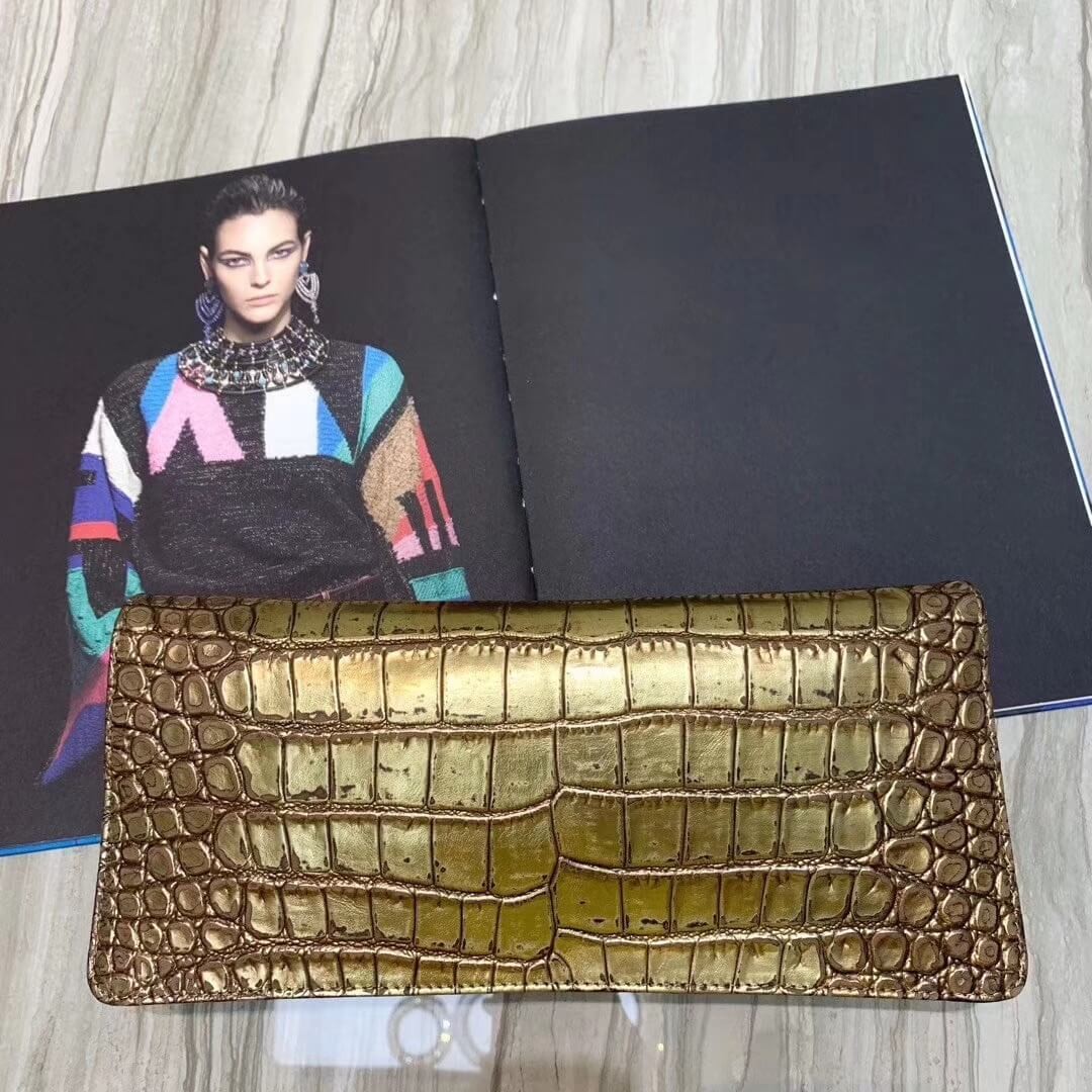 Chanel Metallic Crocodile Embossed Clutch AS0857