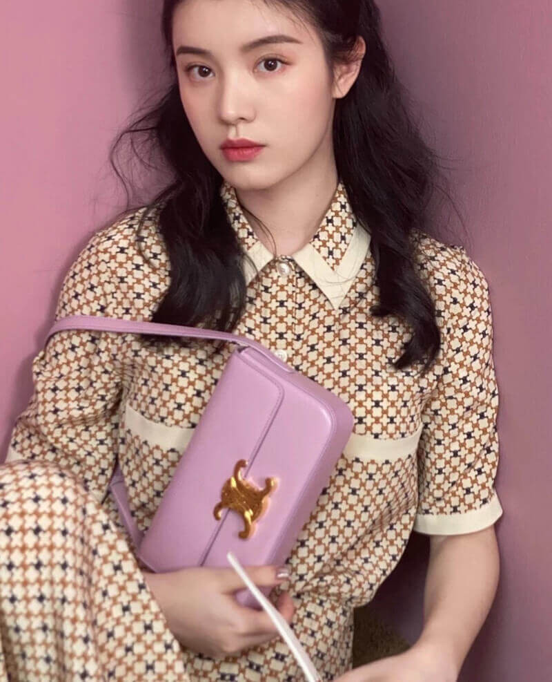 Celine Triomphe Shoulder Bag In Shiny Calfskin 194143 Lavender Grey