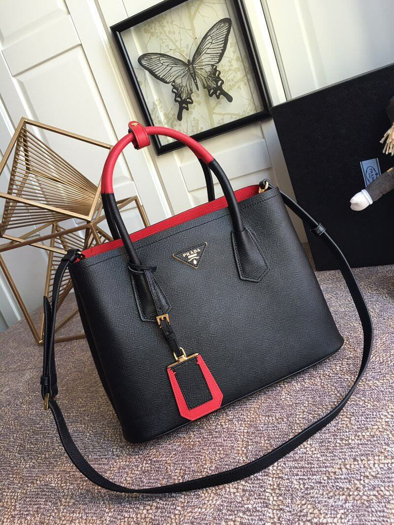 Prada Two-Tone Saffiano Leather Double Bag 1BG775 Black/Red