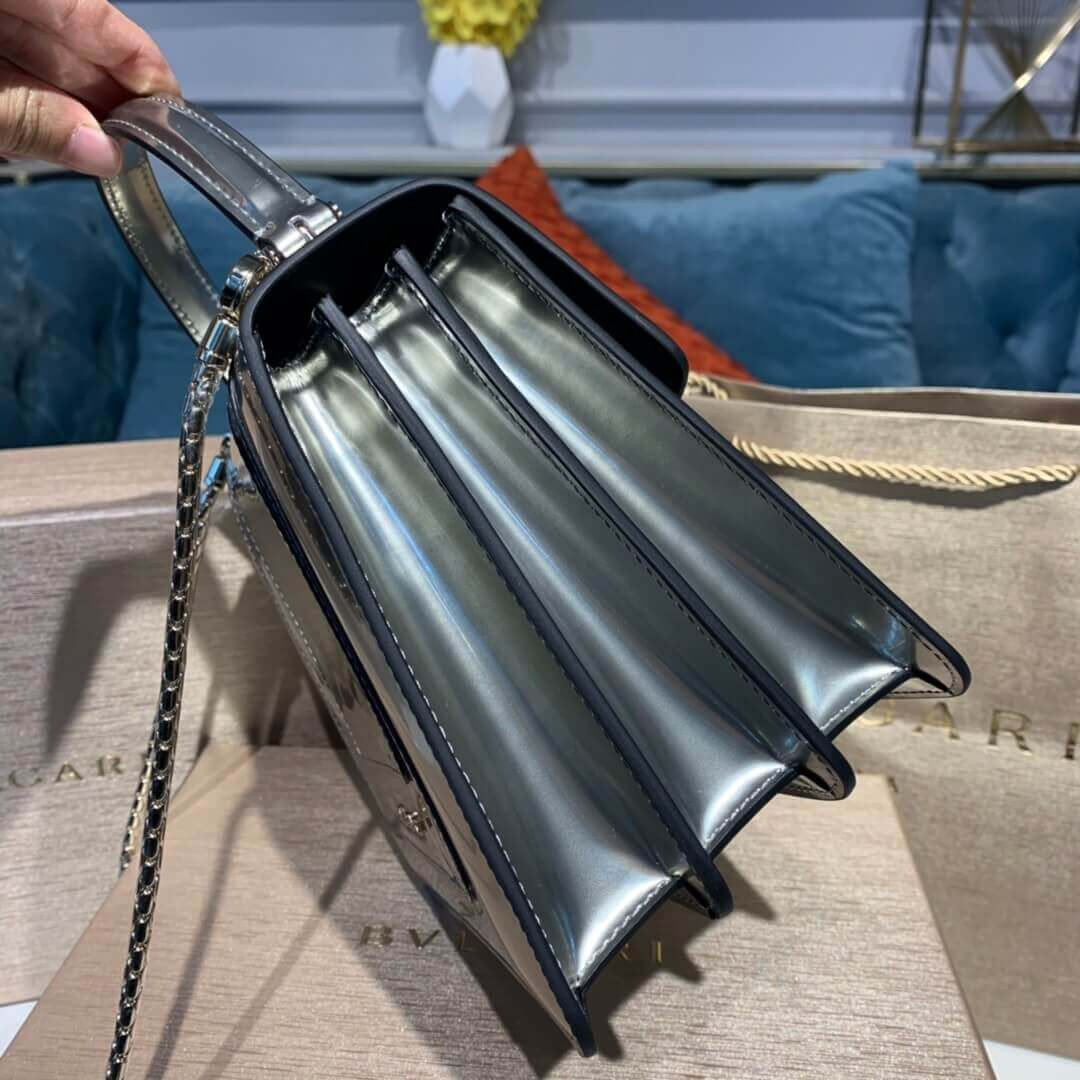 Bvlgari Serpenti Forever Crossbody Top Handle Bag 18cm in Silver Brushed Metallic 35106 284537