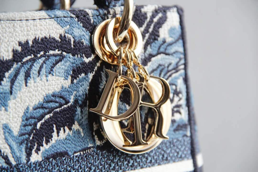 Dior Medium Blue Alms Embroidery Lady D-Lite Bag M0565