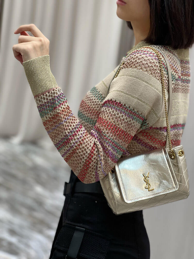 Saint Laurent Nolita Mini Leather Shoulder Bag 672738 Champagne Gold