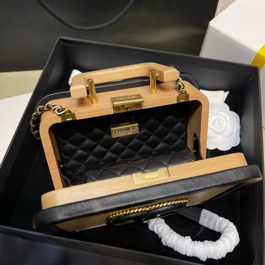 Chanel Vanity Case Beech Wood AS2926 Beige Black