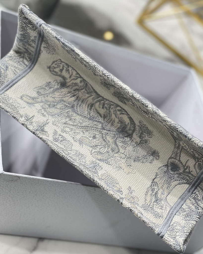 Christian Dior Small Book Tote Bag 26cm Toile De Jouy Reverse Embroidery Grey