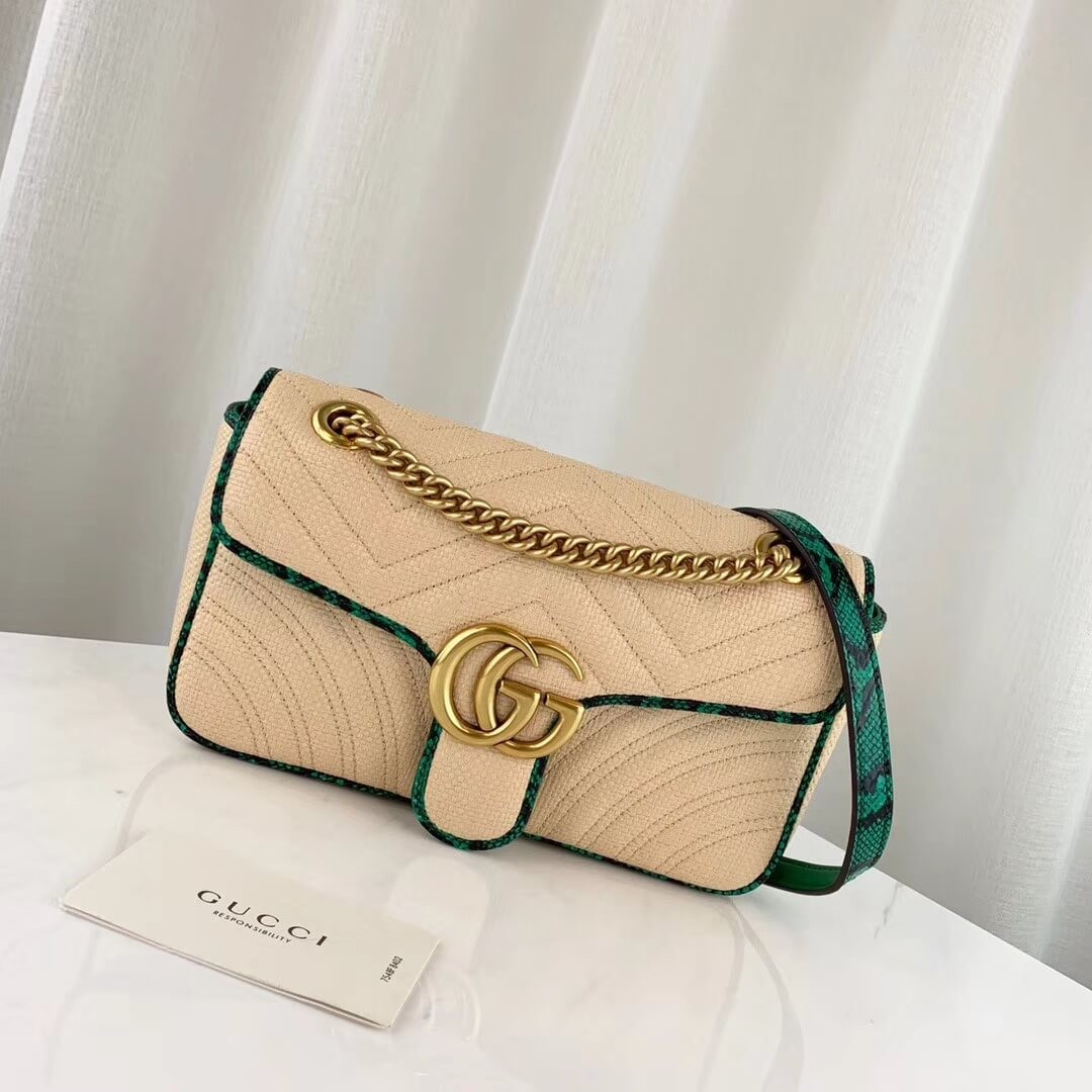 Gucci Online Exclusive GG Marmont Raffia Small Shoulder Bag 443497