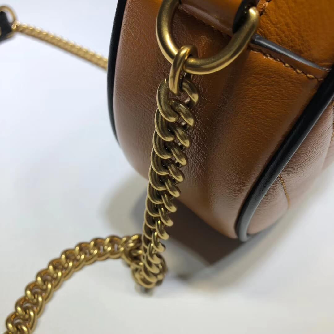 Gucci GG Marmont Mini Round Shoulder Bag 550154 Cognac
