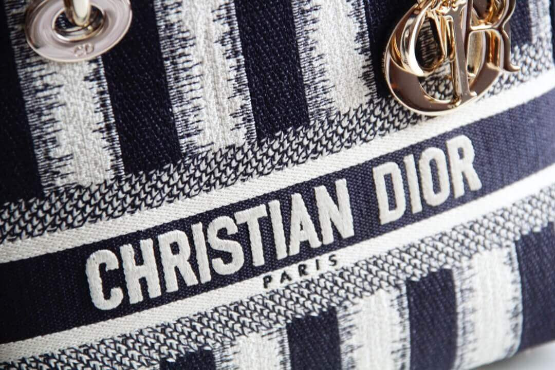 Dior Medium Blue D-Stripes Embroidery Lady D-Lite Bag M0565