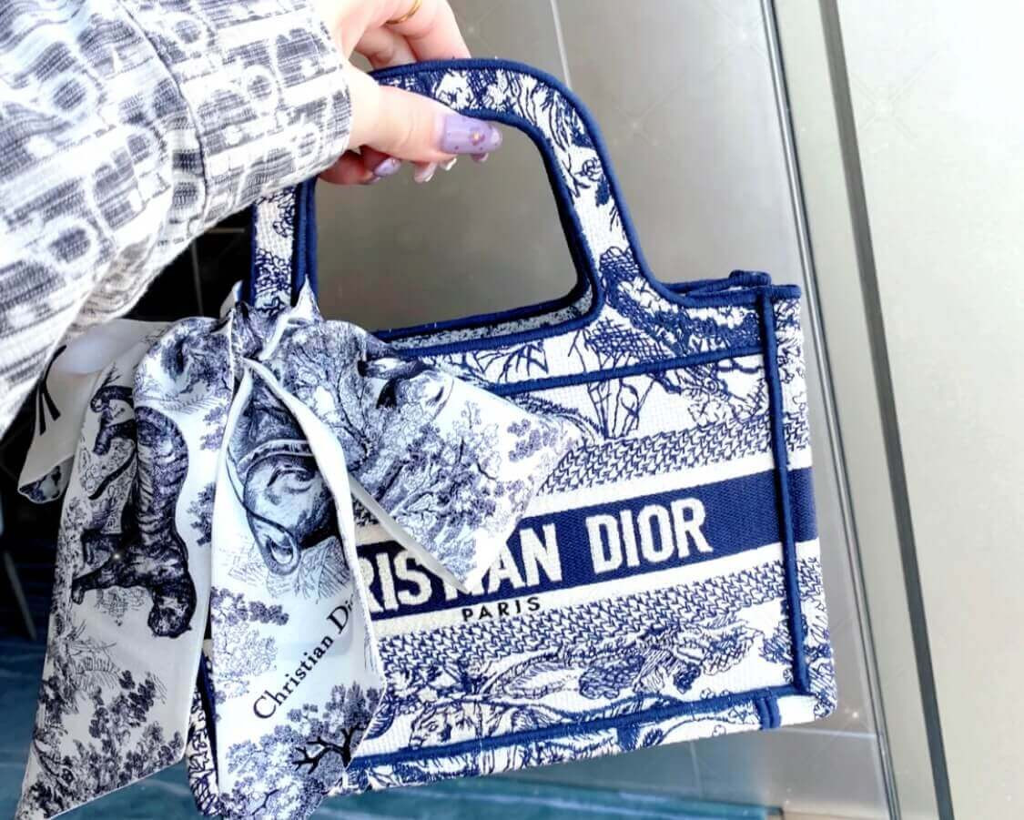 Dior Mini Book Tote Blue Toile de Jouy Reverse Embroidery M1271