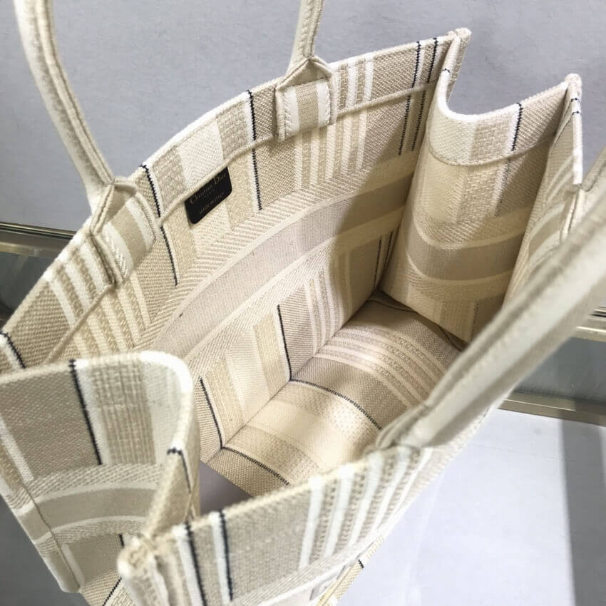 Dior Small Book Tote Beige Stripes Embroidery M1296
