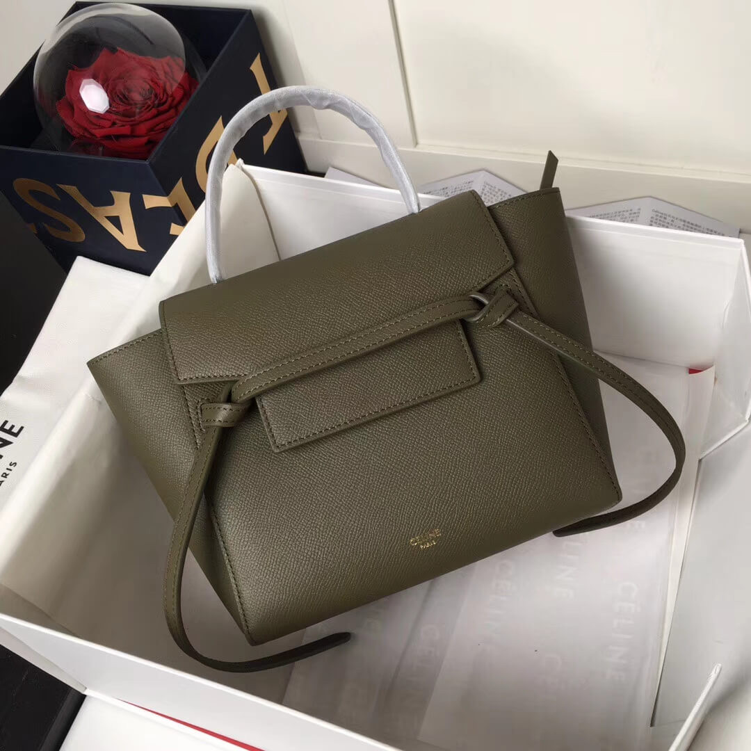 Celine Micro Belt Bag In Grained Calfskin 189153 Army Green