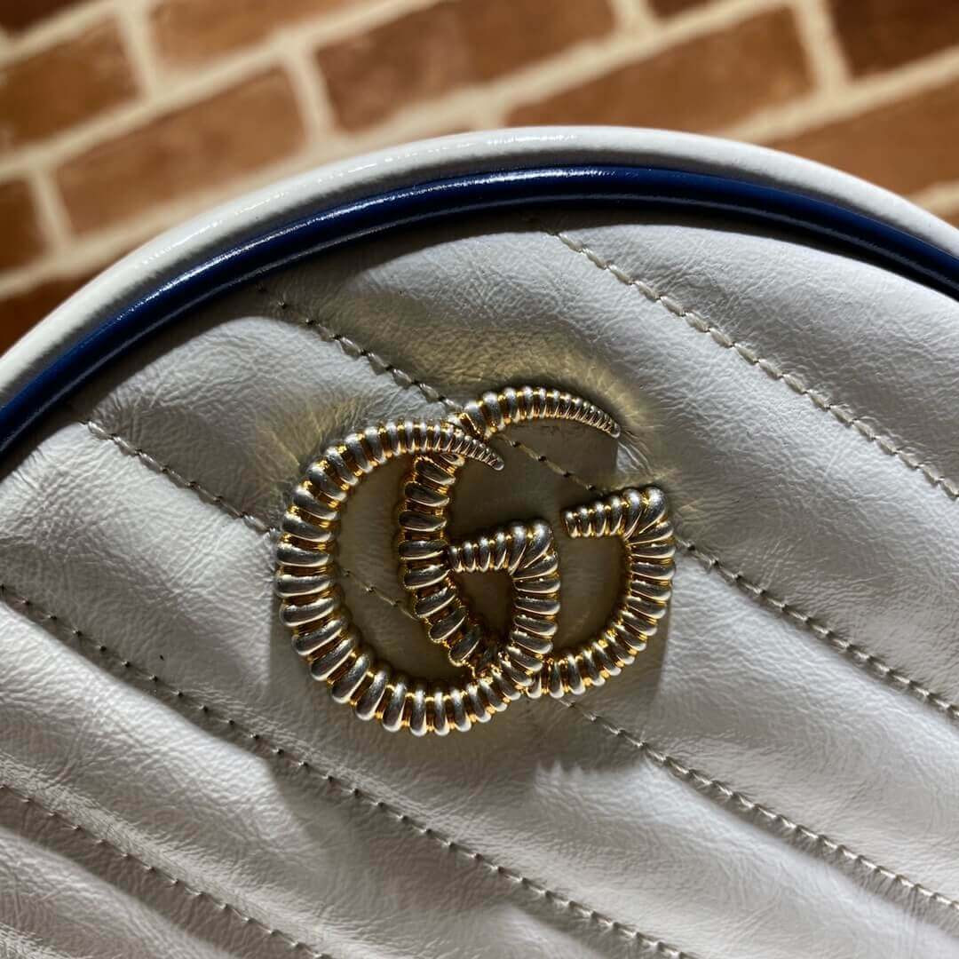 Gucci GG Marmont Mini Round Shoulder Bag 550154 White
