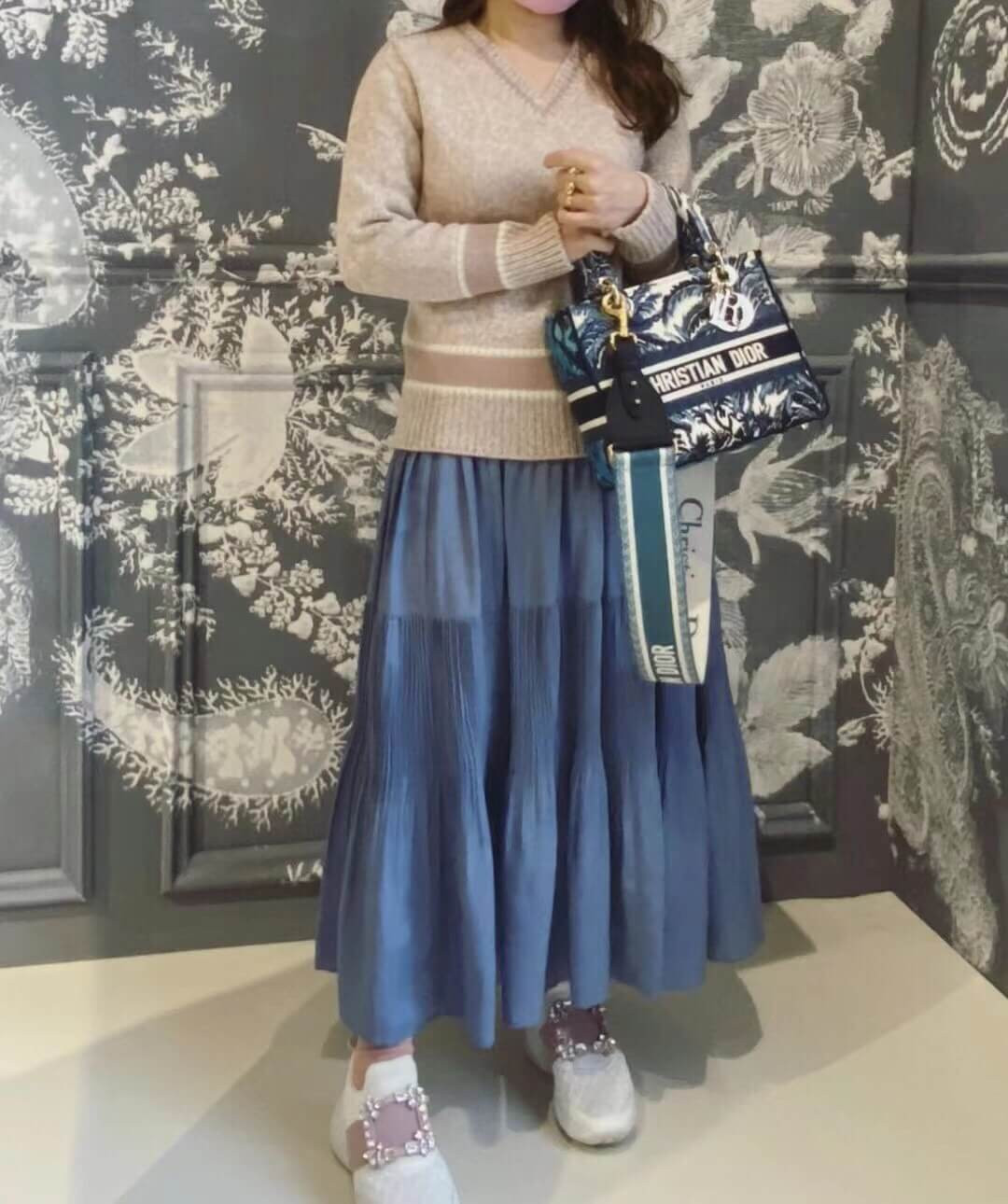 Dior Medium Lady D-Lite Bag Blue Dior Palms Embroidery M0565