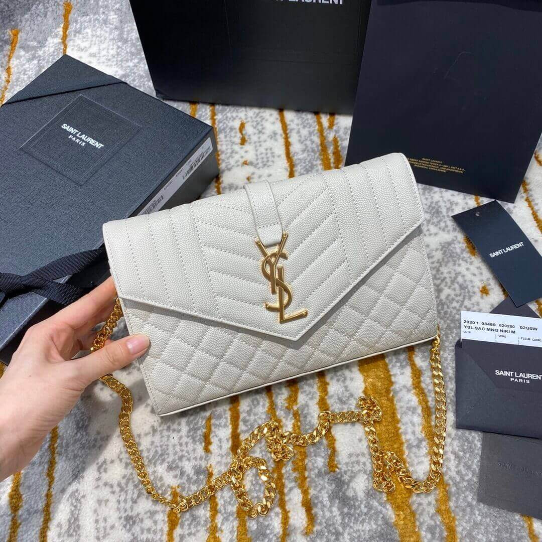 YSL Saint Laurent Monogram Chain Wallet In Mix Matelasse Grain Leather 620280