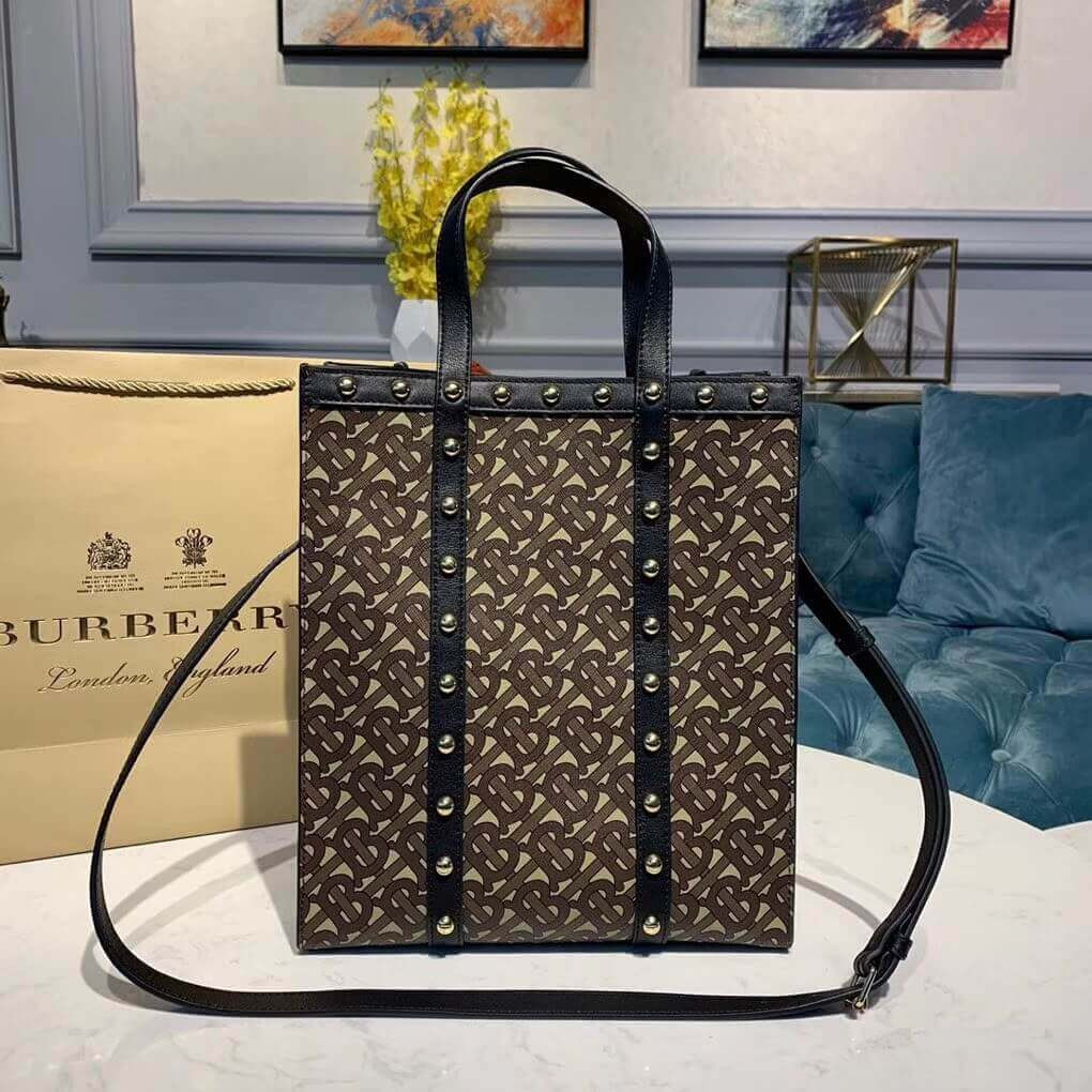 Burberry Small Monogram Print E-canvas Portrait Tote Bag 80250681