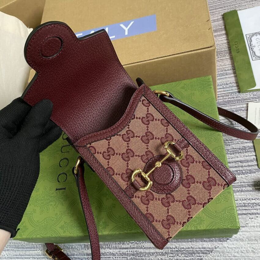 Gucci Horsebit 1955 Mini Bag 625615 in Burgundy GG Canvas