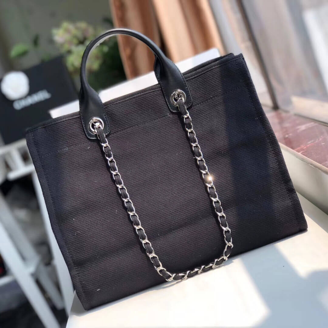 Chanel Deauville Tote 38cm Canvas Bag A66941 Black/White