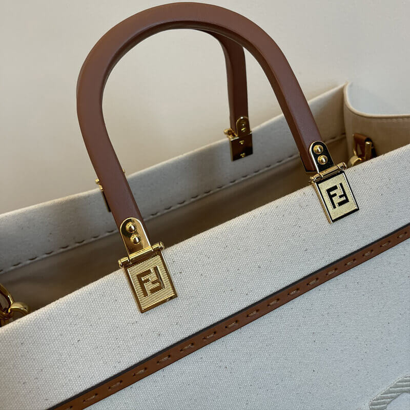 Fendi Large Sunshine Tote Bag in Cream Canvas 8BH372