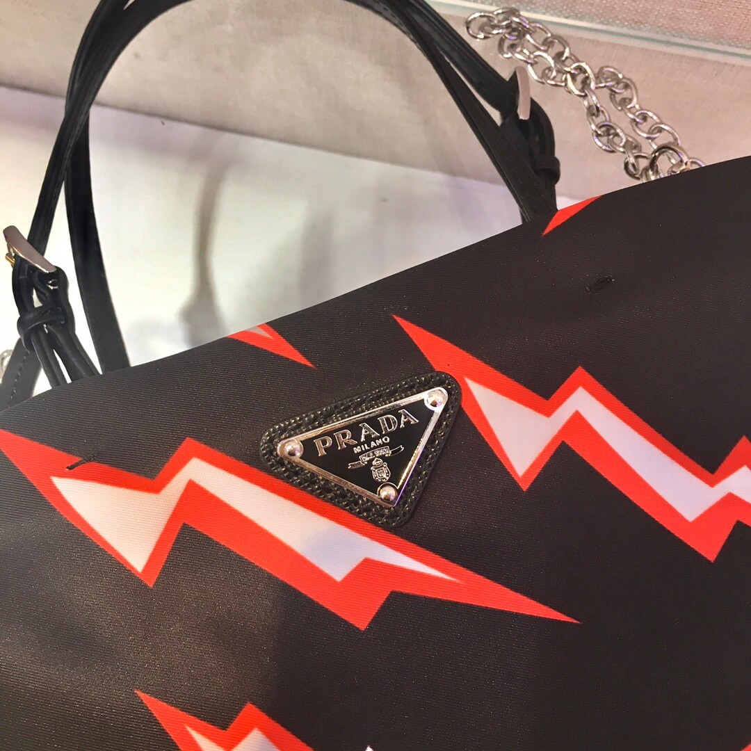 Prada Lightning Print Nylon Handbag 1BA252