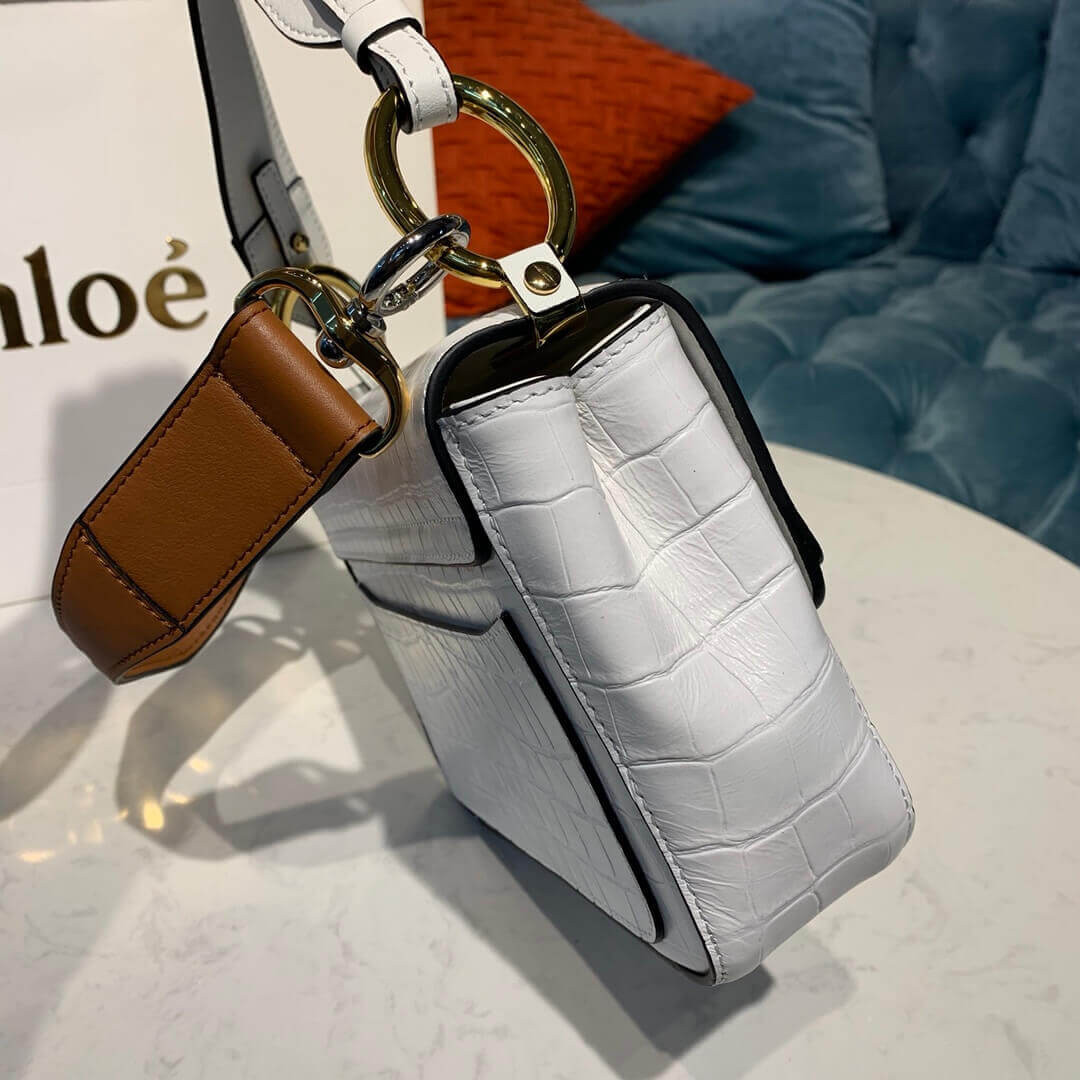 Chloe C Small Double Carry Bag In Embossed Croco A871