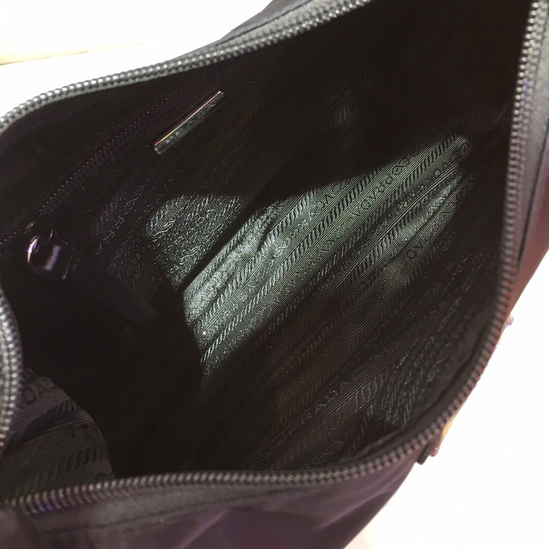 Prada Nylon Hobo Bag With Leather And Studs 1BC087