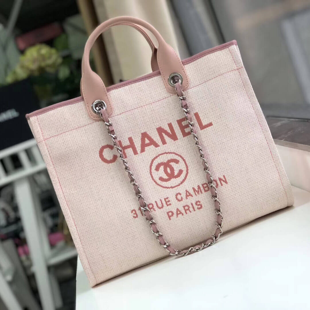 Chanel Deauville Tote 38cm Canvas Bag A66941 Bubblegum Pink