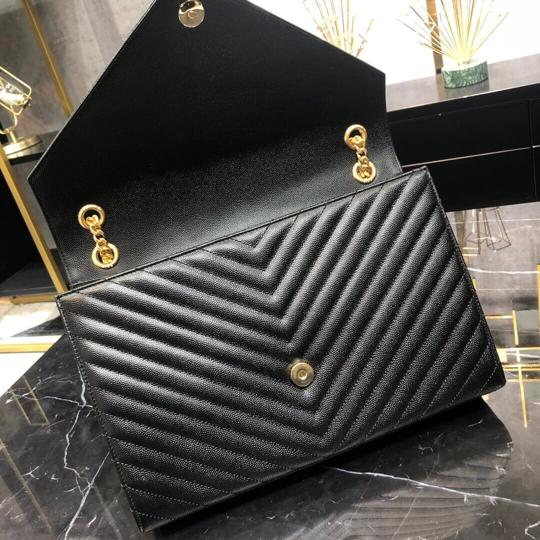 Saint Laurent Grain Leather Large Envelope Chain Bag 396910 Black