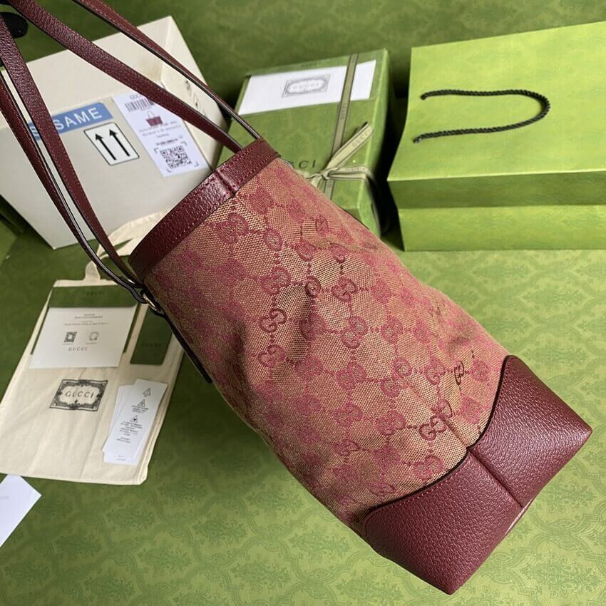 Gucci Ophidia Medium Tote With Web in Burgundy GG Canvas 631685