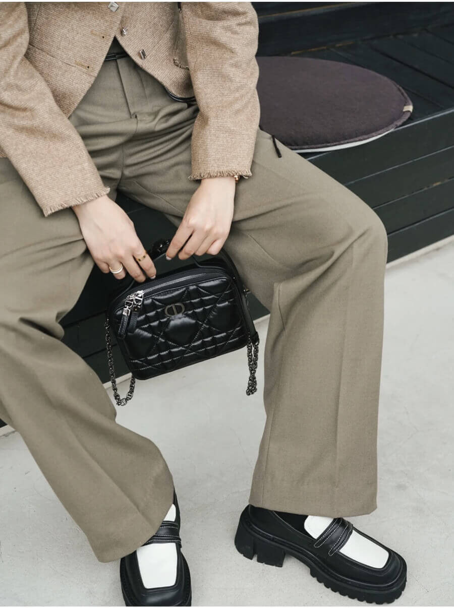 Christian Dior Caro Box Bag With Chain Black Quilted Macrocannage Calfskin S5140