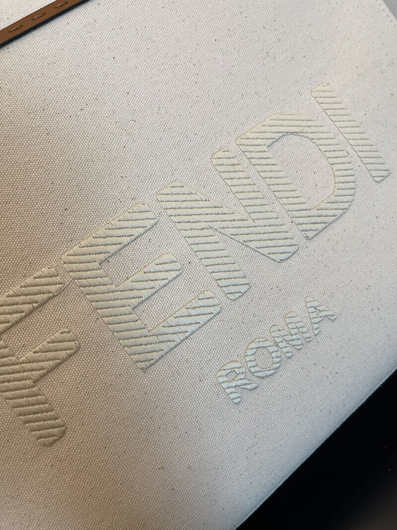 Fendi Medium Sunshine Tote Bag in Cream Canvas 8BH386