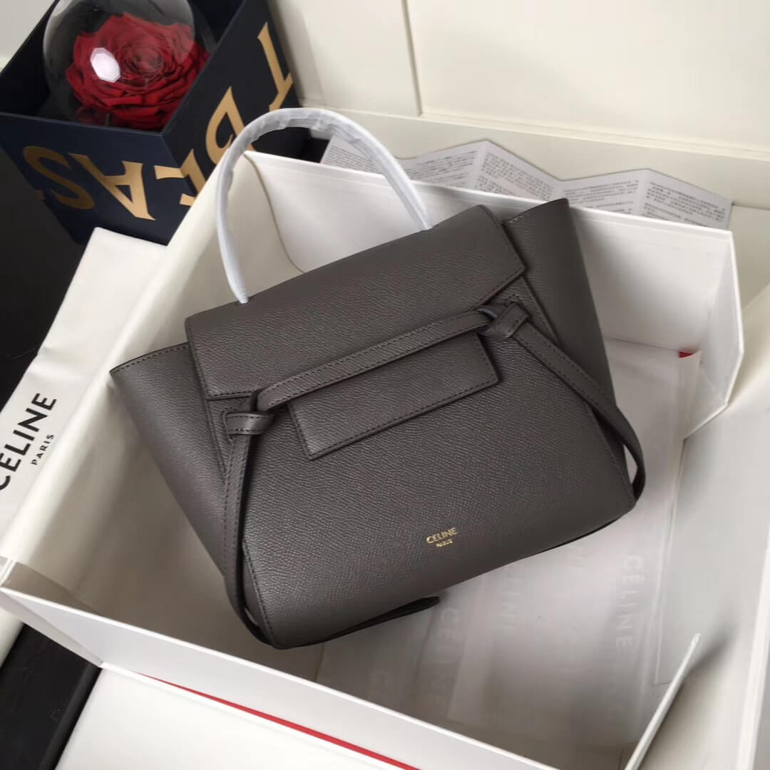 Celine Micro Belt Bag In Grained Calfskin 189153 Grey