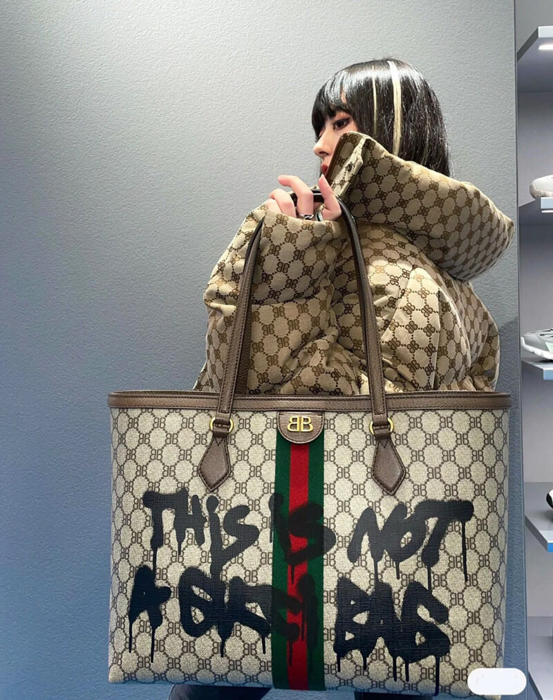 Balenciaga x Gucci Hacker Graffiti Medium Tote Bag 680125