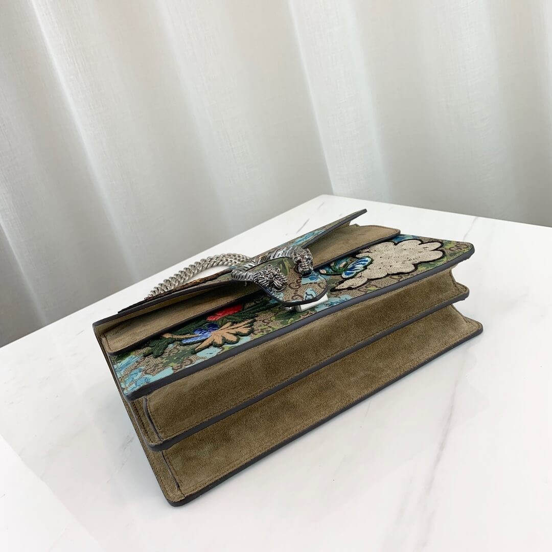 Gucci Embroidered Bee And Flower Shoulder Bag 400249 Khaki