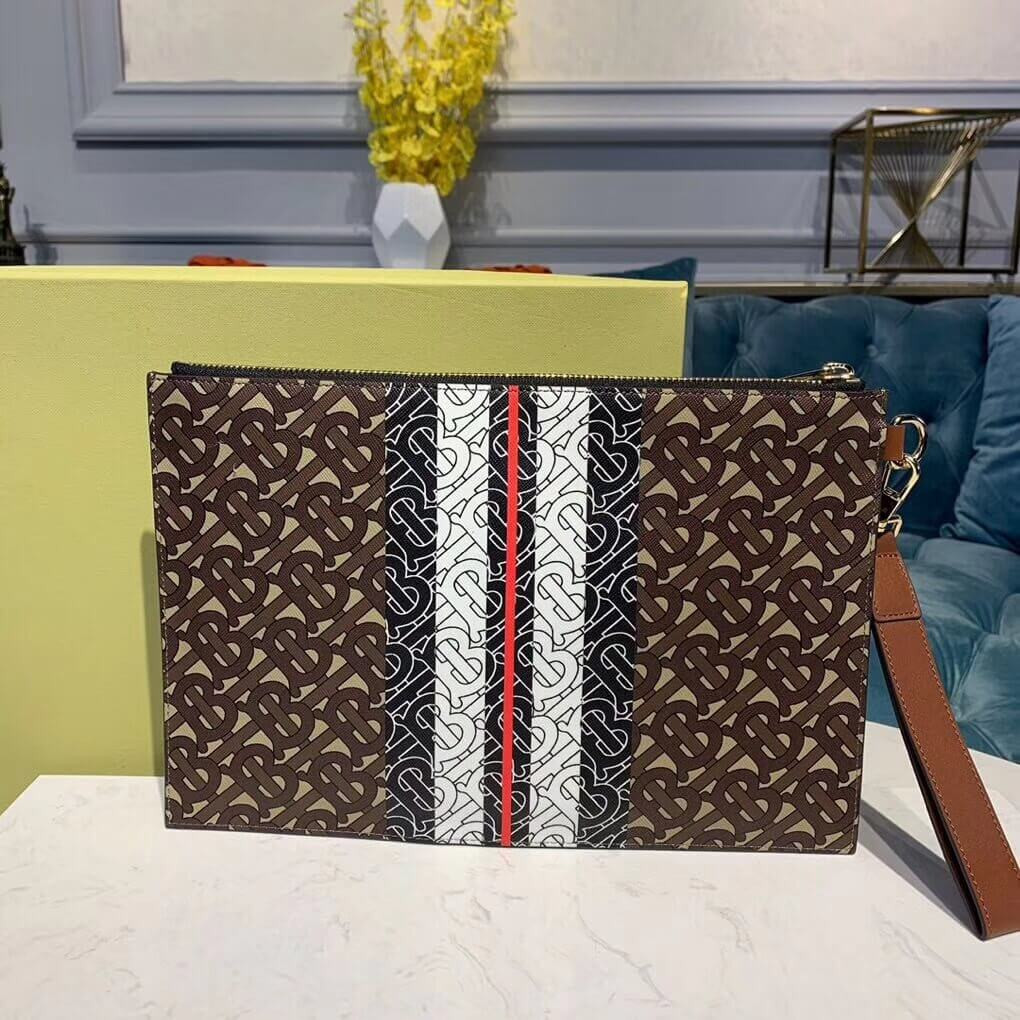 Burberry Monogram Stripe E-canvas Zip Pouch 80188941