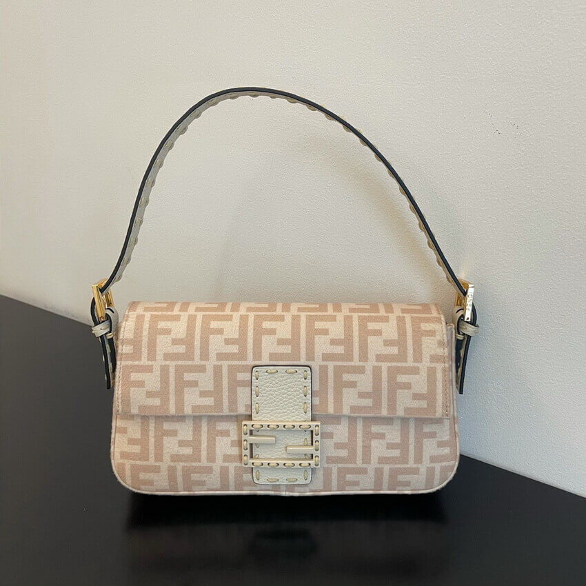 Fendi Baguette 1997 Beige FF Wool Bag 8BR792