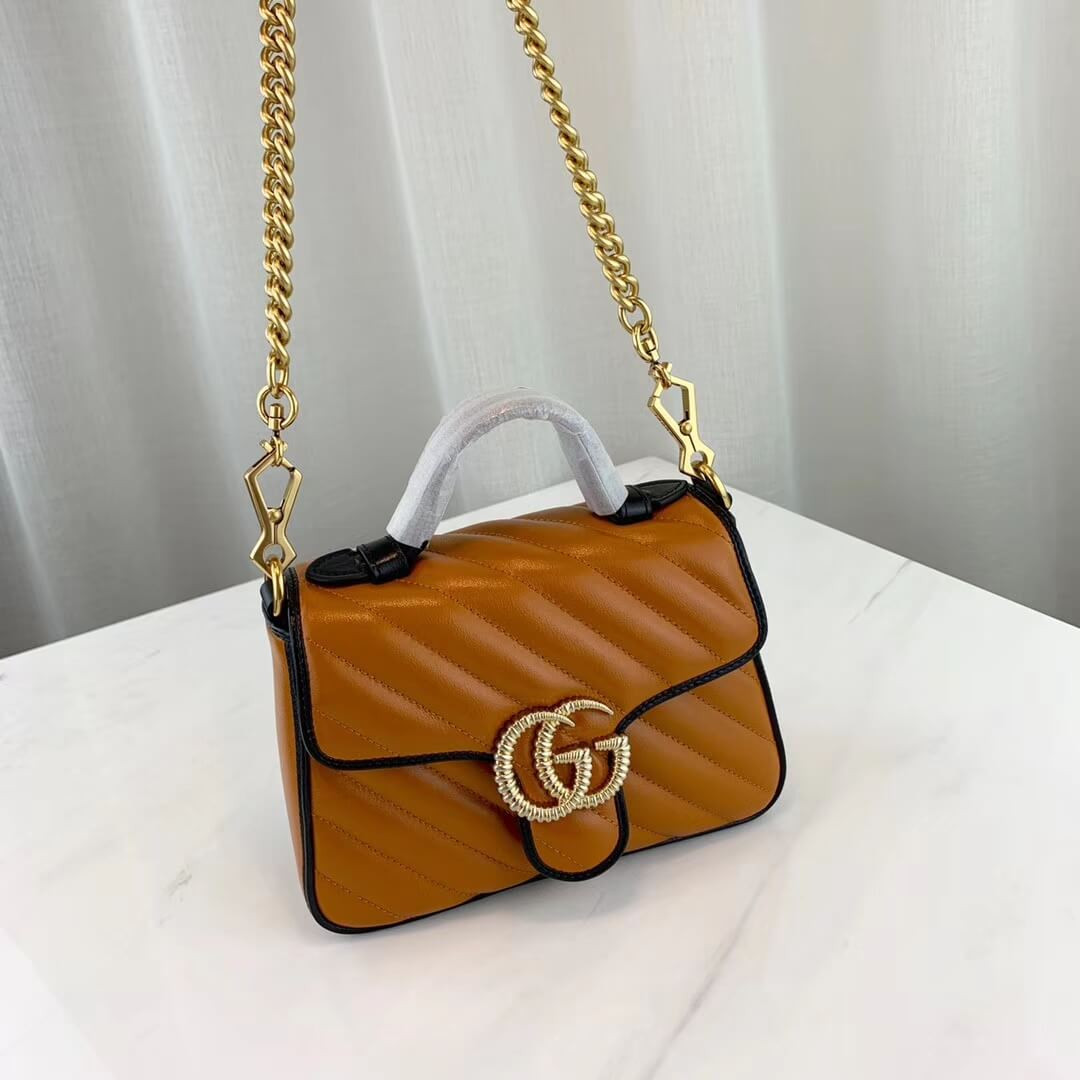 Gucci GG Marmont Mini Top Handle Bag 583571 Cognac