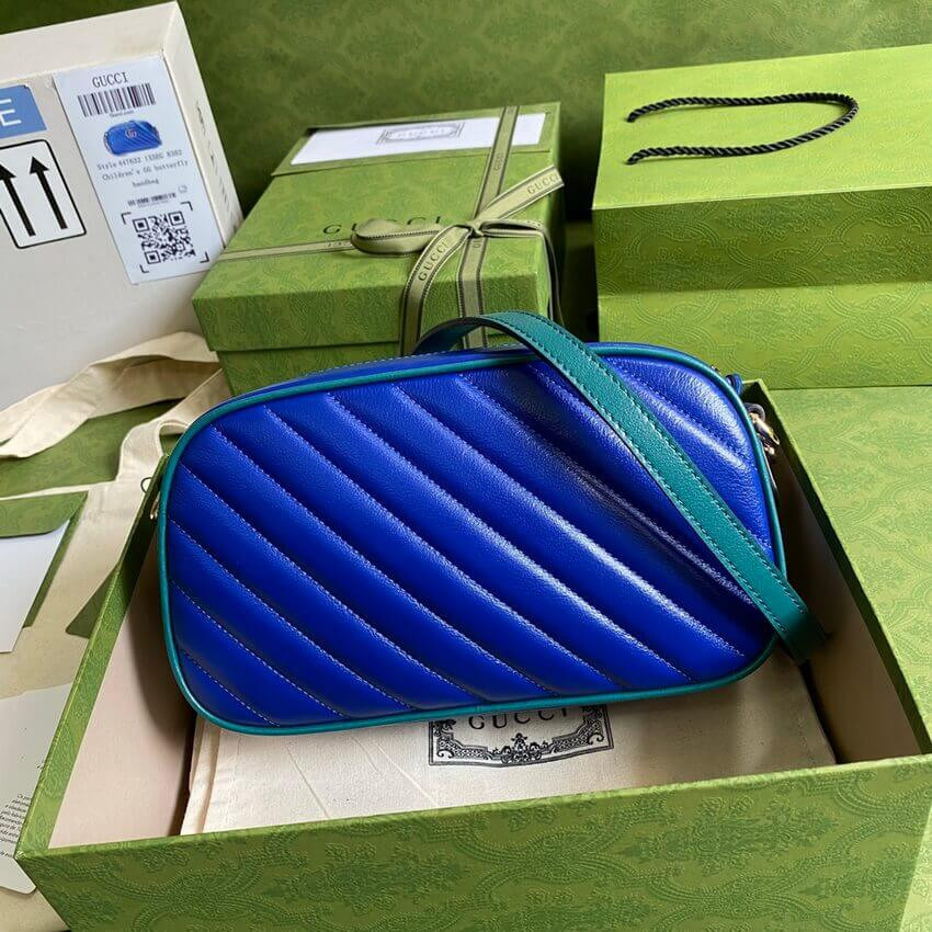 Gucci GG Marmont Small Shoulder Bag 447632 Blue and Emerald Leather