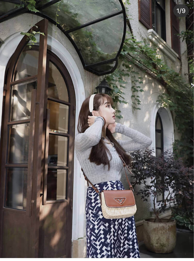 Prada Raffia and Leather Shoulder Bag 1BD243