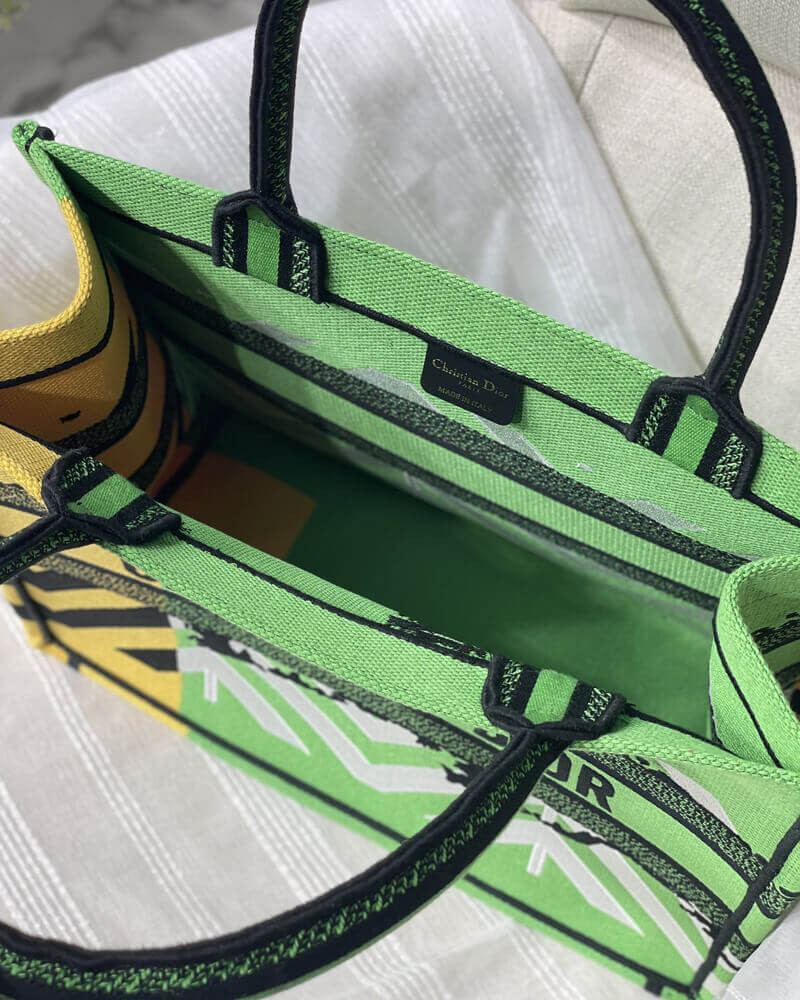 Christian Dior Medium Book Tote Bright Green and Orange D-Jungle Pop Embroidery M1296