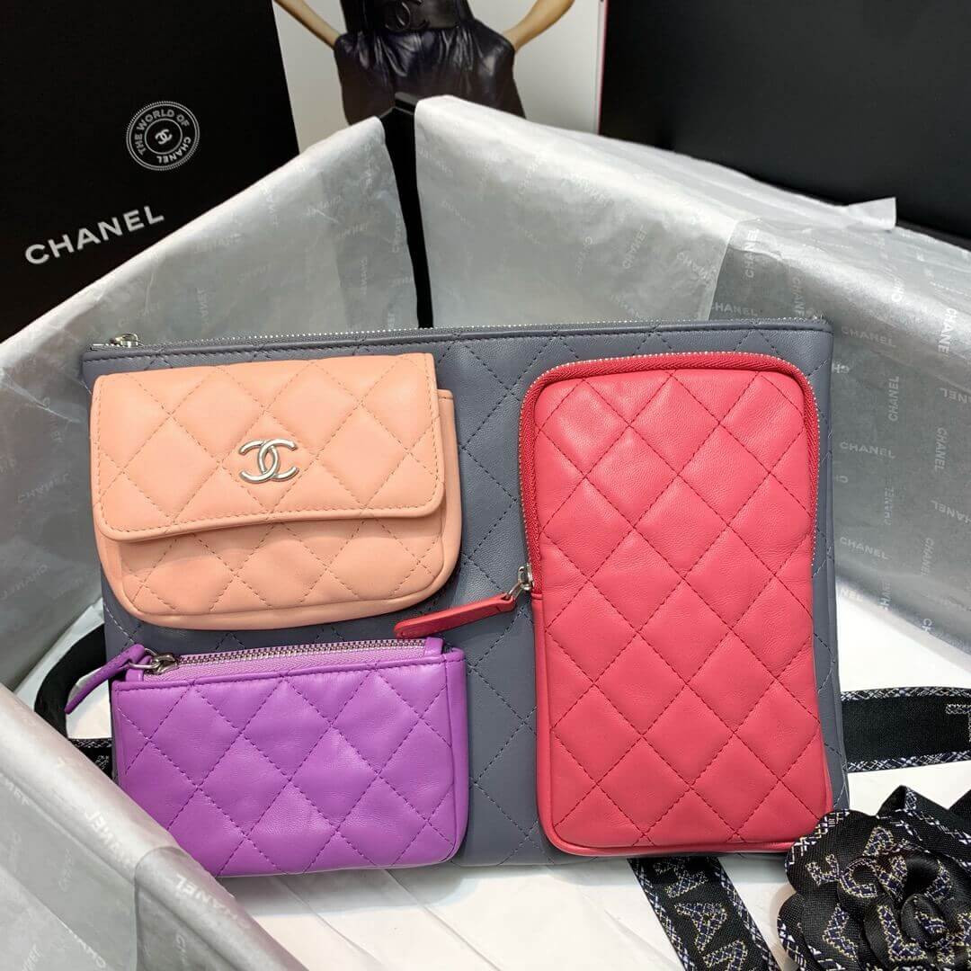 Chanel Lambskin Cases with Accessories AP1054 Gray, Pink, Purple & Light Pink
