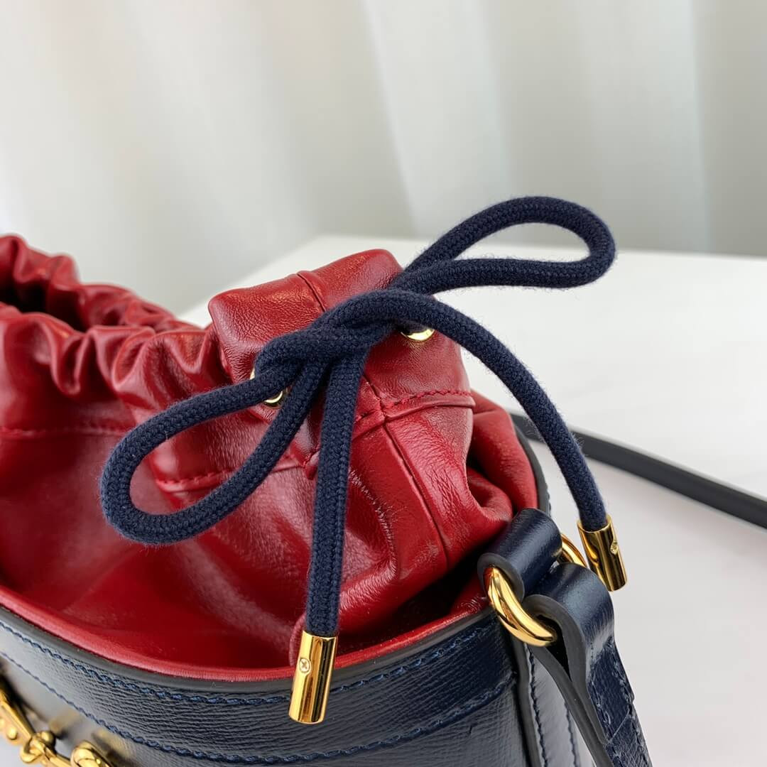 Gucci 1955 Horsebit Bucket Bag 602118 Blue/Red