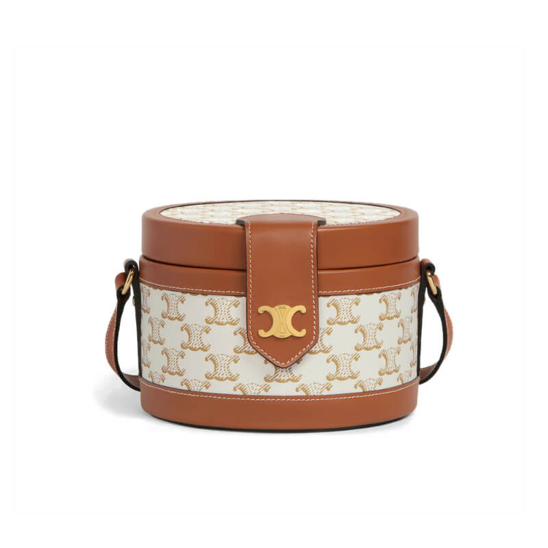 Celine Medium Tambour Bag In Triomphe Canvas 195192 White