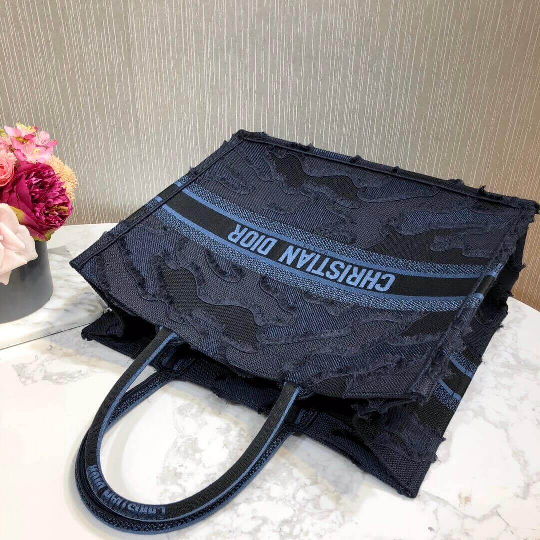 Christian Dior Book Tote Blue Camouflage Embroidery M1286