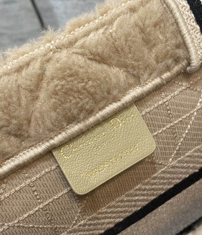 Christian Dior Small Book Tote Beige Cannage Shearling M1265