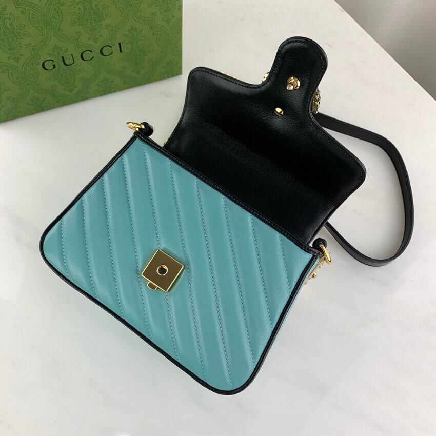 Gucci GG Marmont Mini Bag 583571 Butter and Pastel Blue Leather