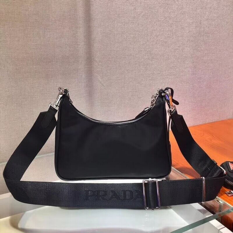 Prada Re-Edition Nylon Multi-Pochette Bag 1BH204 Black with Red Logo