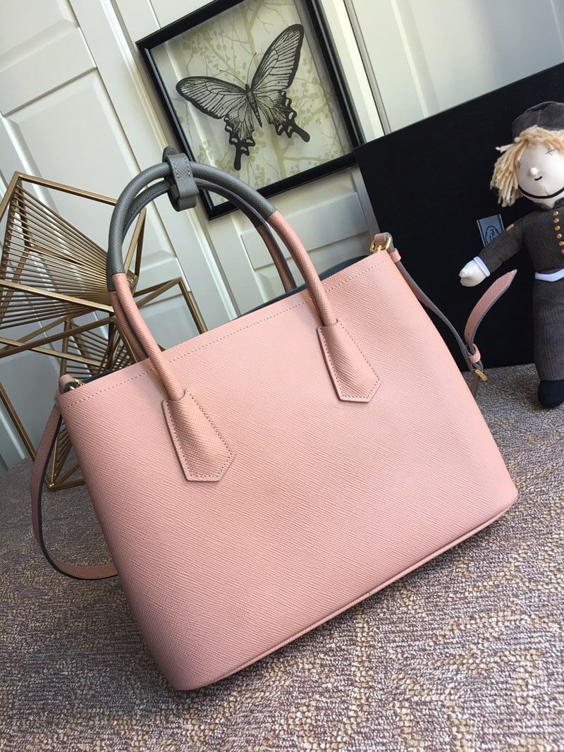 Prada Two-Tone Saffiano Leather Double Bag 1BG775 Pink/Grey
