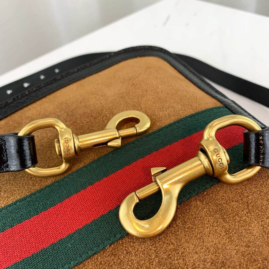 Gucci Ophidia Web Suede Saddle Bag 523658