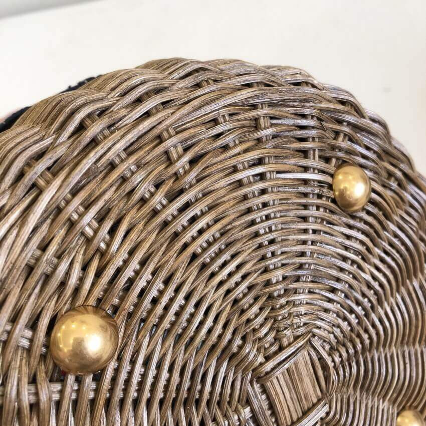 Christian Dior Wicker Basket Shoulder Bag Blue Oblique M7600