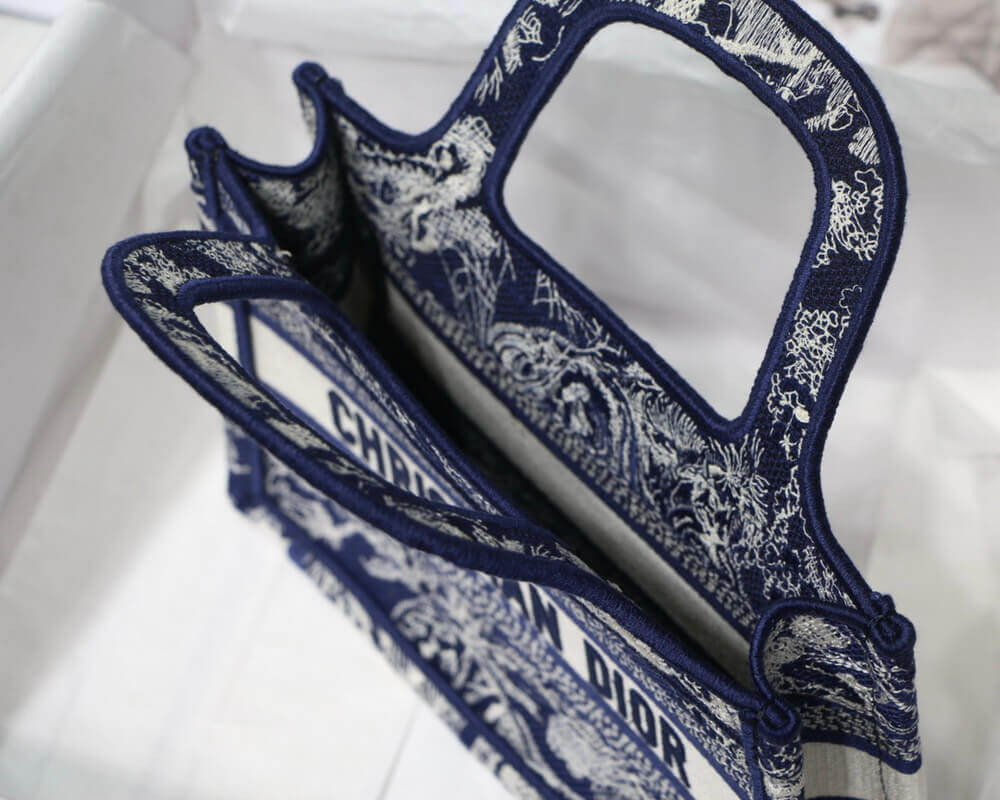 Dior Mini Book Tote Blue Toile de Jouy Reverse Embroidery M1271
